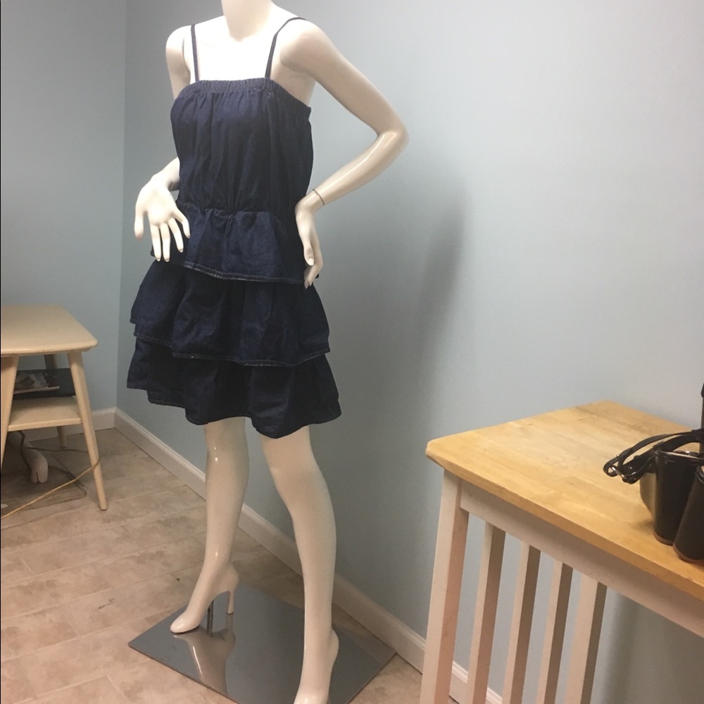 Denim ruffle mini dress 3x